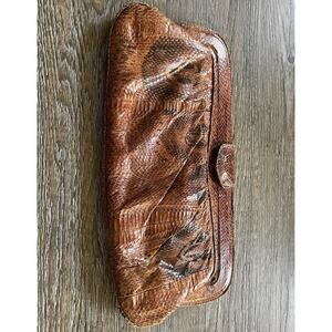 Vintage Snake Reptile Leather Clutch Purse Brown Medium
